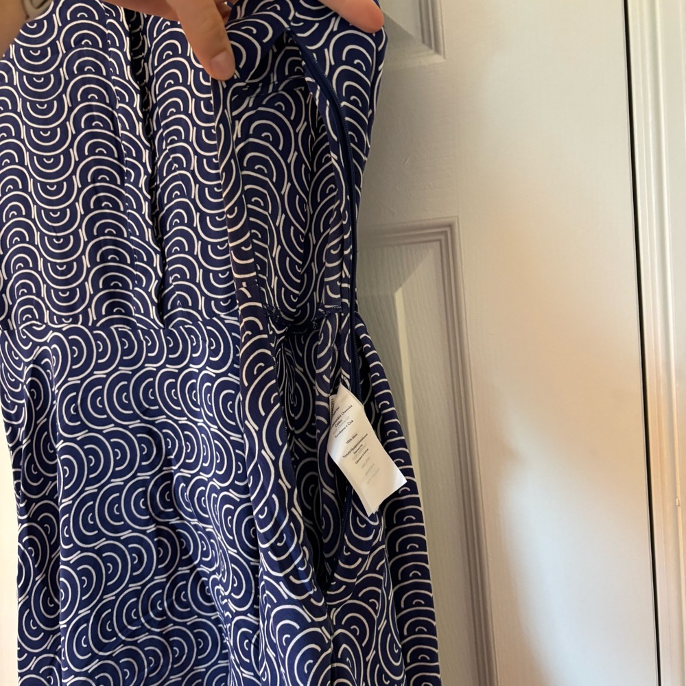 Diane Von Furstenburg Blue White Patterned Sleeveless Knee Length Dress Belt L - Picture 7 of 12